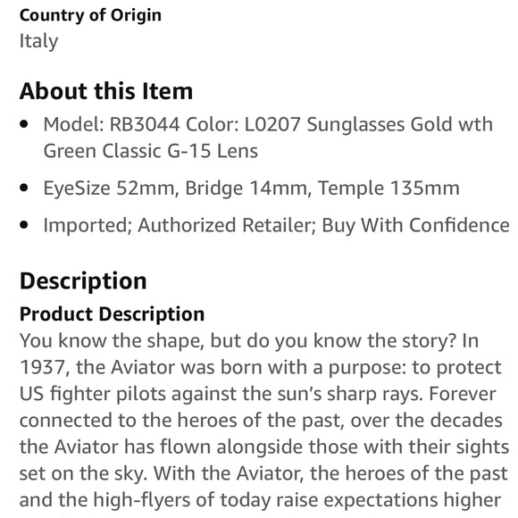 Ray Ban Small shrunken aviators 52 mm gold frames with crystal green len… - Picture 10 of 15